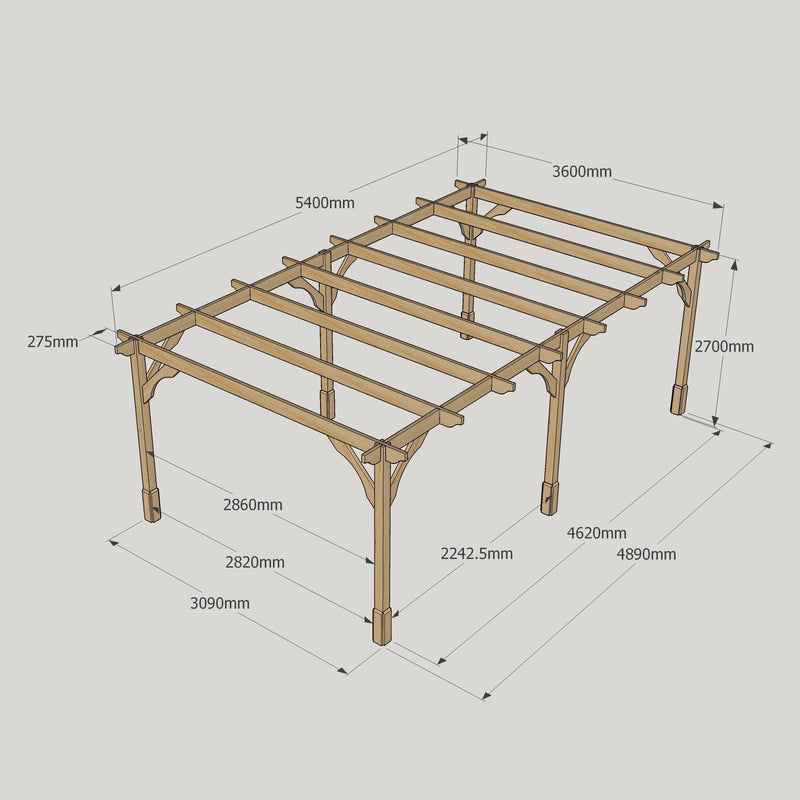 Freestanding Premium Pergola - Rustic Brown - 3.6m Width x 5.4m Length