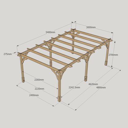 Freestanding Premium Pergola - Rustic Brown - 3m Width x 5.4m Length