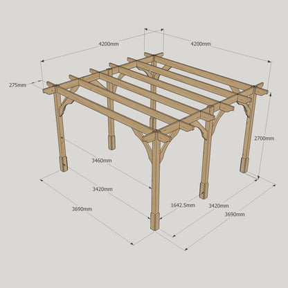 Freestanding Premium Pergola - Rustic Brown - 4.2m Width x 4.2m Length