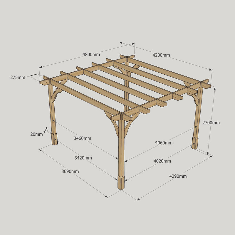 Freestanding Premium Pergola - Rustic Brown - 4.2m Width x 4.8m Length