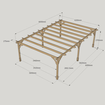 Freestanding Premium Pergola - Rustic Brown - 4.2m Width x 6.6m Length