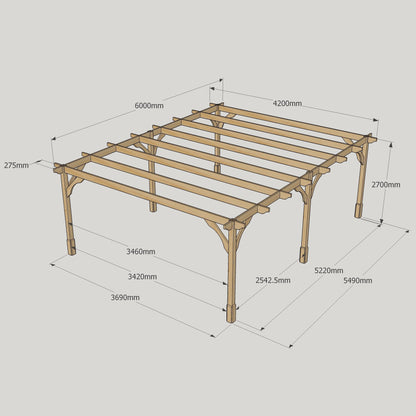 Freestanding Premium Pergola - Rustic Brown - 4.2m Width x 6m Length