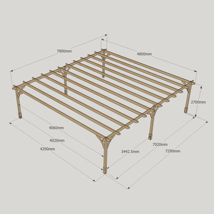 Freestanding Premium Pergola - Rustic Brown - 4.8m Width x 7.8m Length