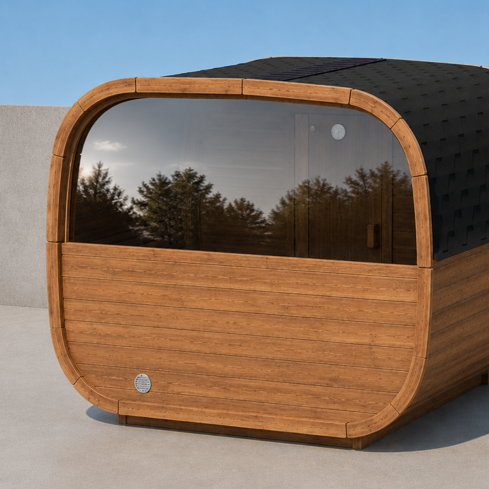 Half-Moon Glass Back Wall for Cubus Sauna — Mirror Glass