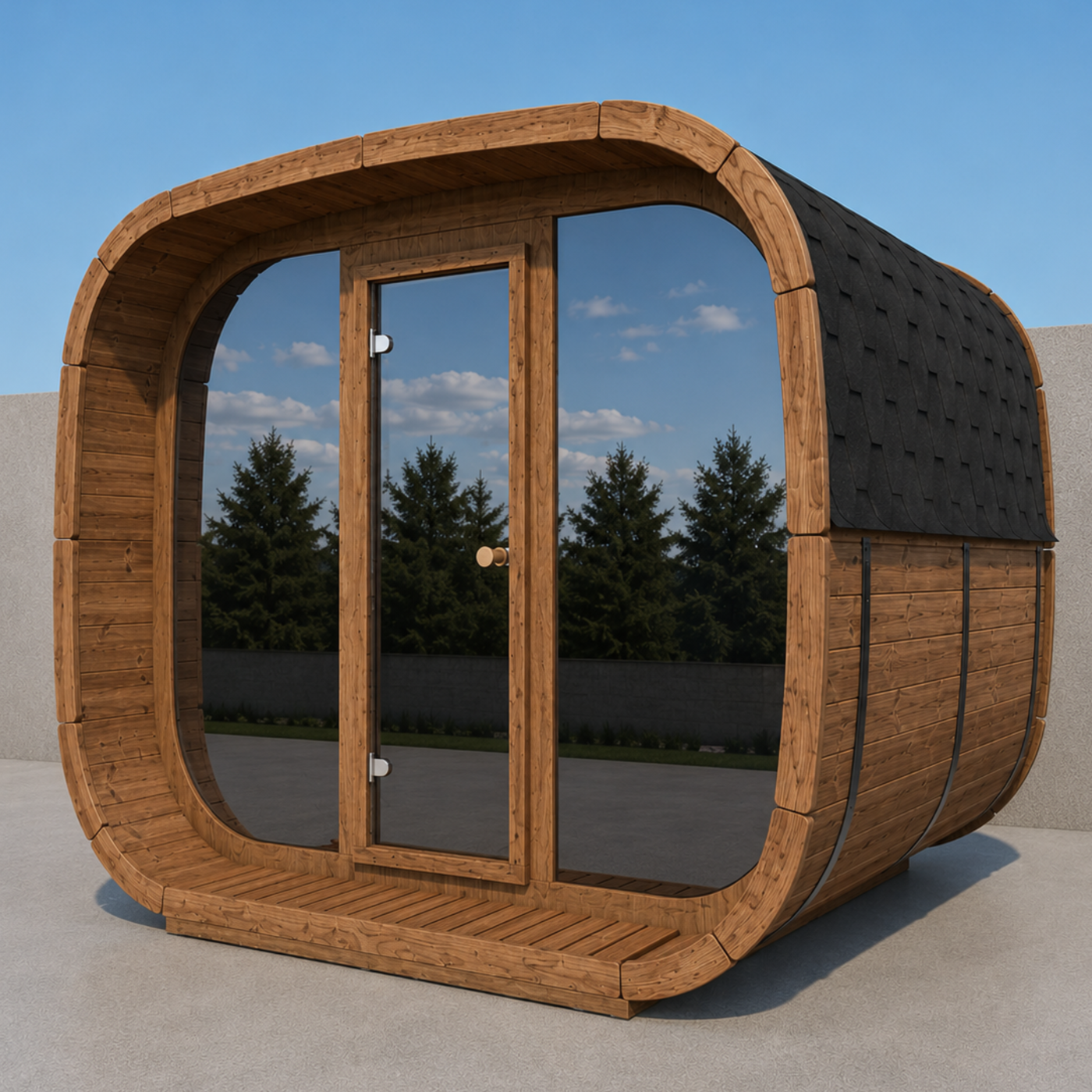 Mirror Front Wall Glass Upgrade for Cubus Sauna — Added Privacy