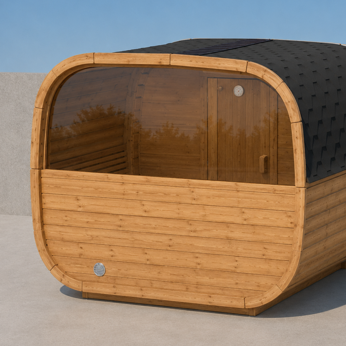 Half-Moon Glass Back Wall for Cubus Sauna — Bronze Glass