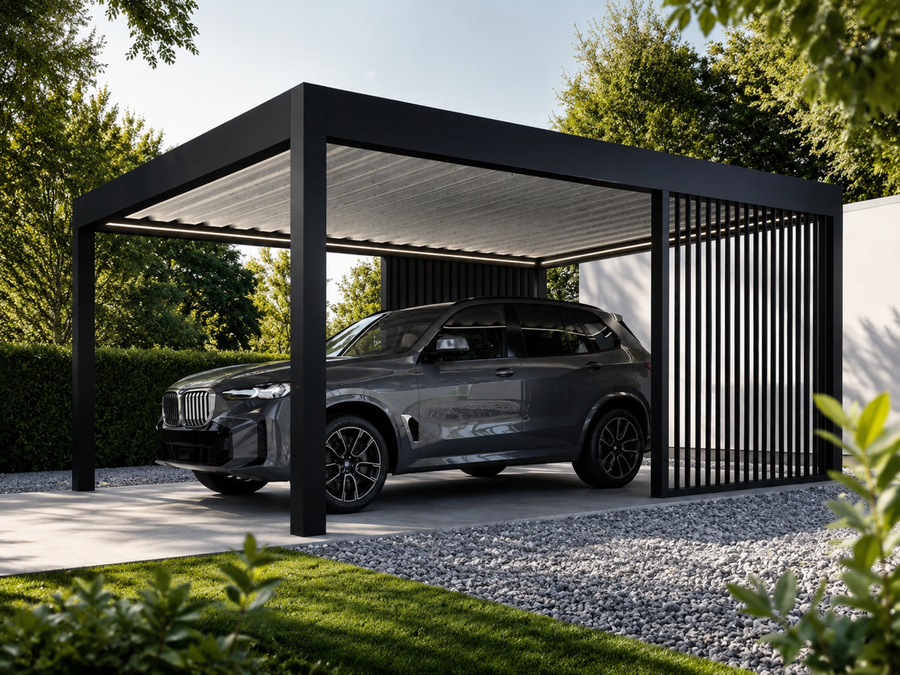 Aluminium Carport | The Riposo | Trapezoidal Roofing | Extra-Wide | Spans Up To 7m | Integrated LED