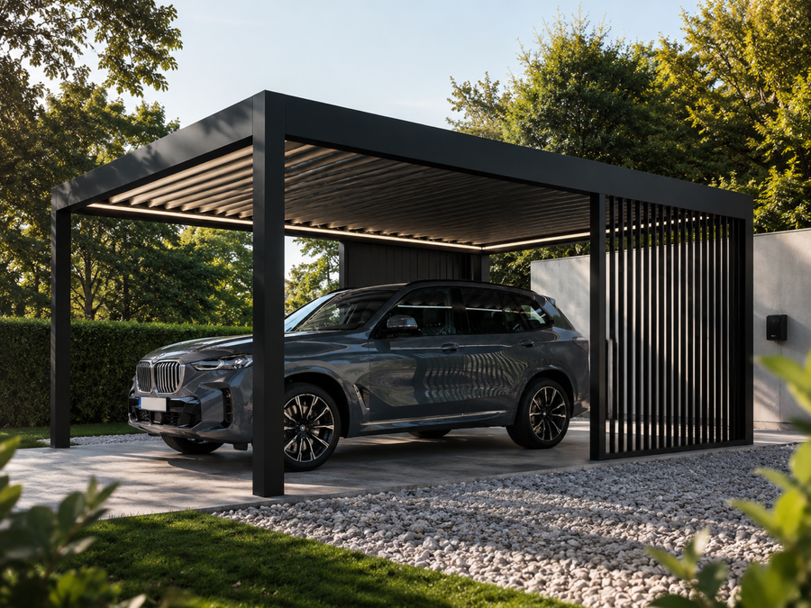 Aluminium Carport | The Riposo | Trapezoidal Roofing | Extra-Wide | Spans Up To 7m | Integrated LED