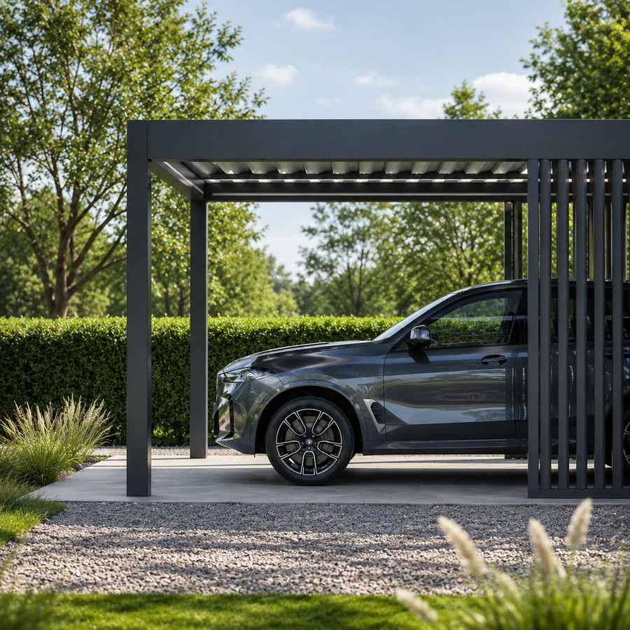 Aluminium Carport | The Riposo | Trapezoidal Roofing | Extra-Wide | Spans Up To 7m | Integrated LED