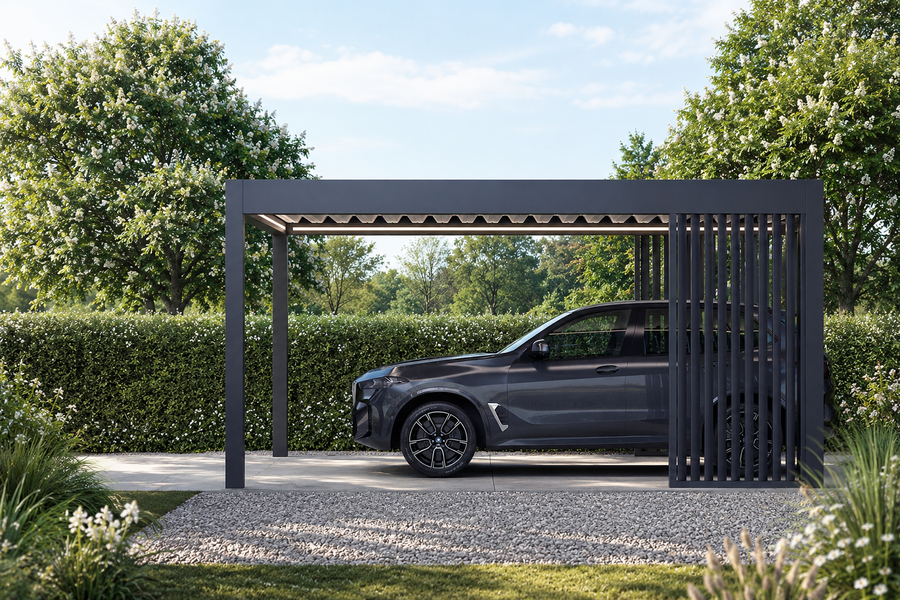 Aluminium Carport | The Riposo | Trapezoidal Roofing | Extra-Wide | Spans Up To 7m | Integrated LED