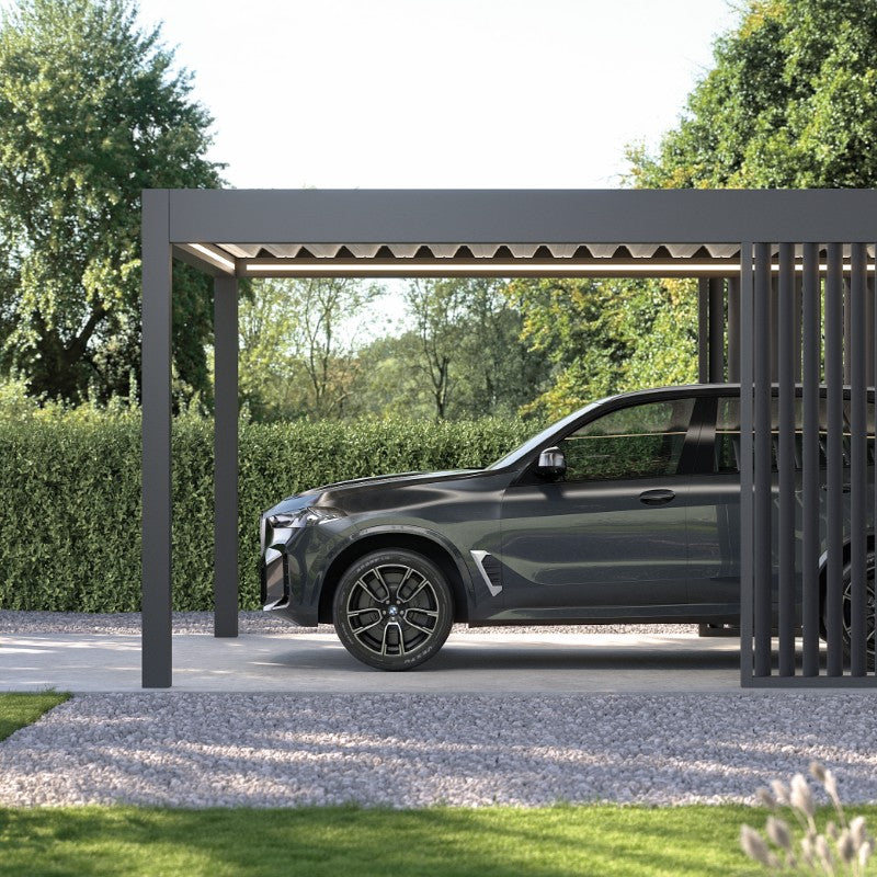 Aluminium Carport | The Riposo | Trapezoidal Roofing | Extra-Wide | Spans Up To 7m | Integrated LED