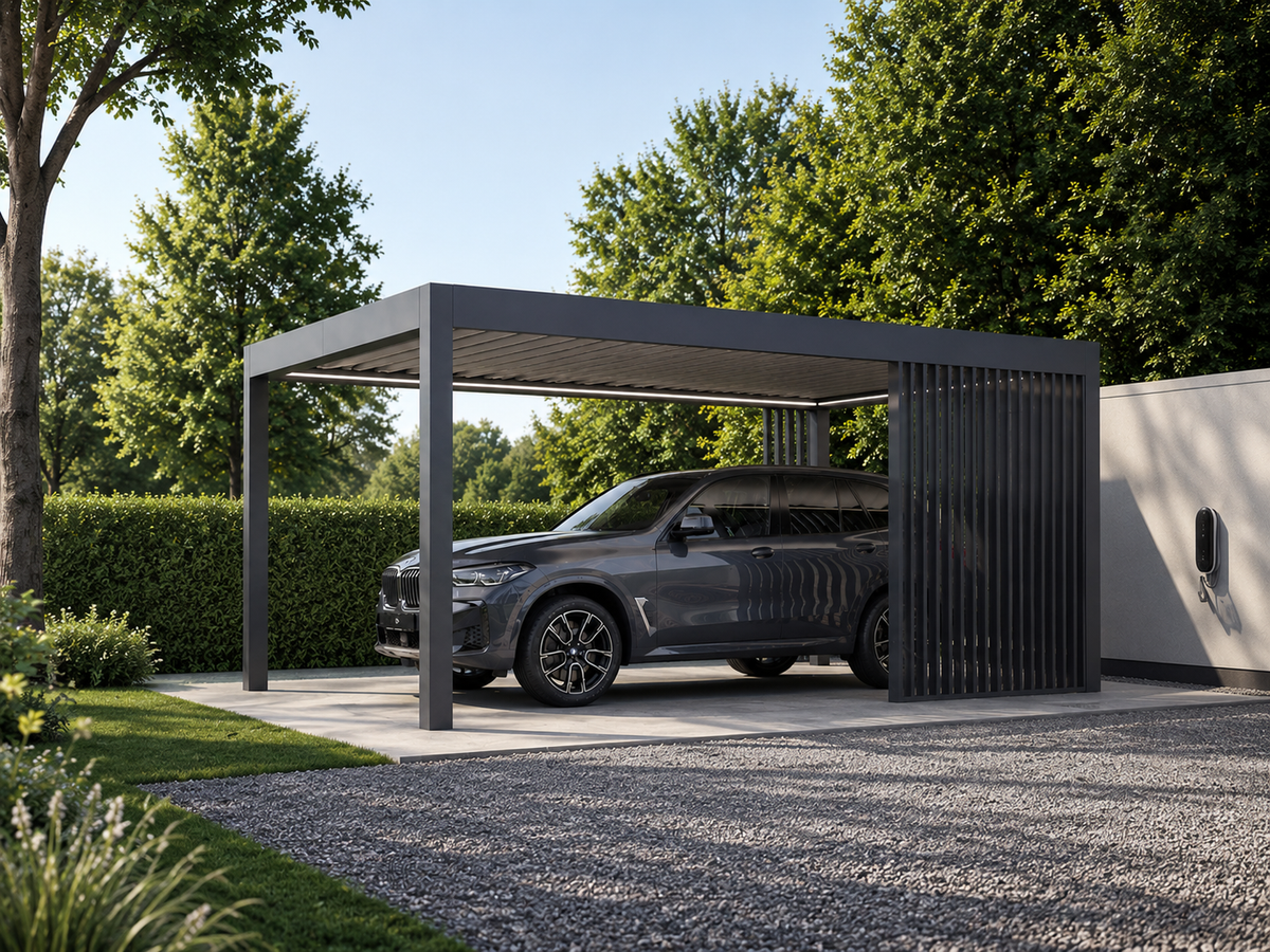 Aluminium Carport | The Riposo | Trapezoidal Roofing | Extra-Wide | Spans Up To 7m | Integrated LED