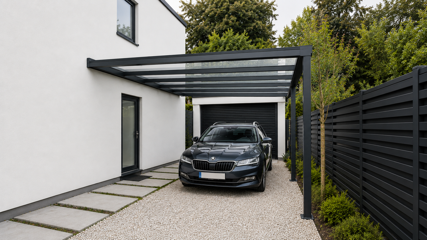 Aluminium Carport | The Tetto | Modular Interlinkable | Multiple Roof & Post Styles | Wall Mounted or Freestanding | Bespoke Configurations