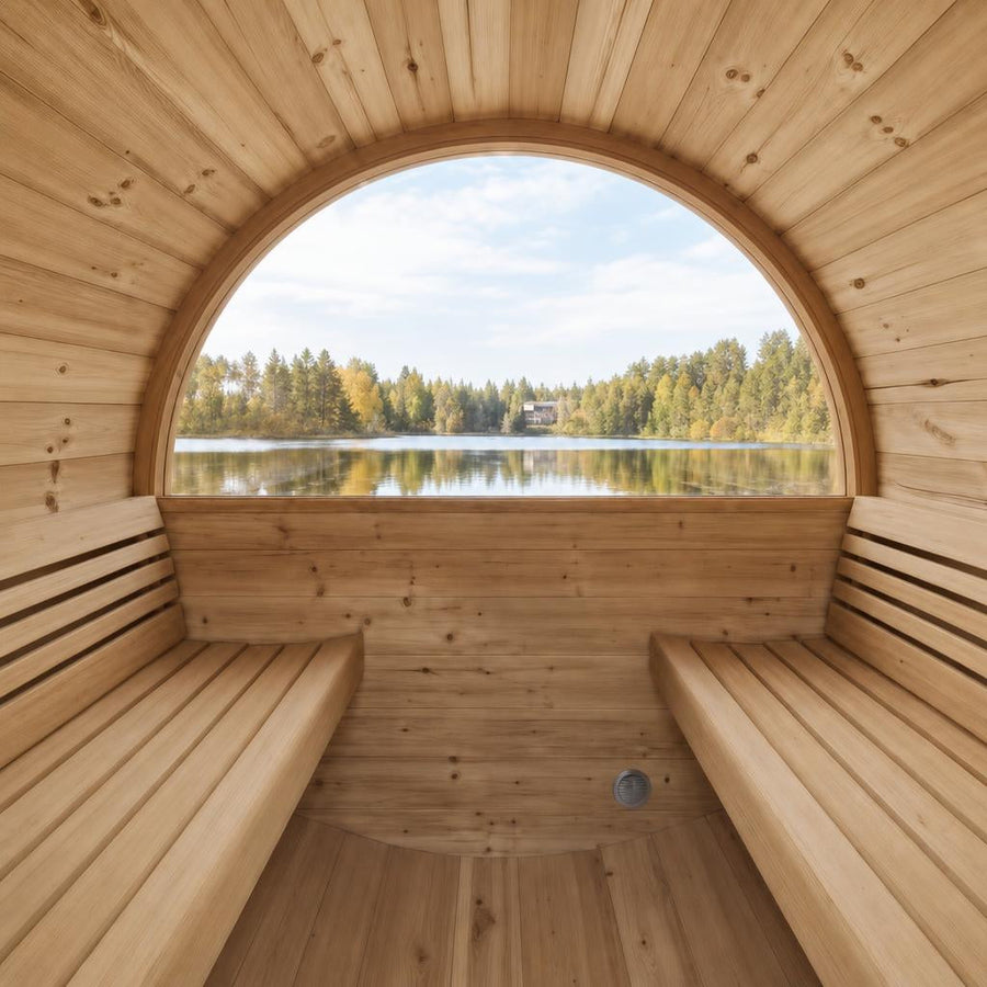 Barrel Sauna Ergo 150 — 1-2 Person Spruce Garden Sauna, 1.5m — lifestyle photo 11