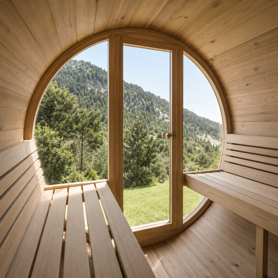 Barrel Sauna Ergo 150 — 1-2 Person Spruce Garden Sauna, 1.5m — lifestyle photo 12