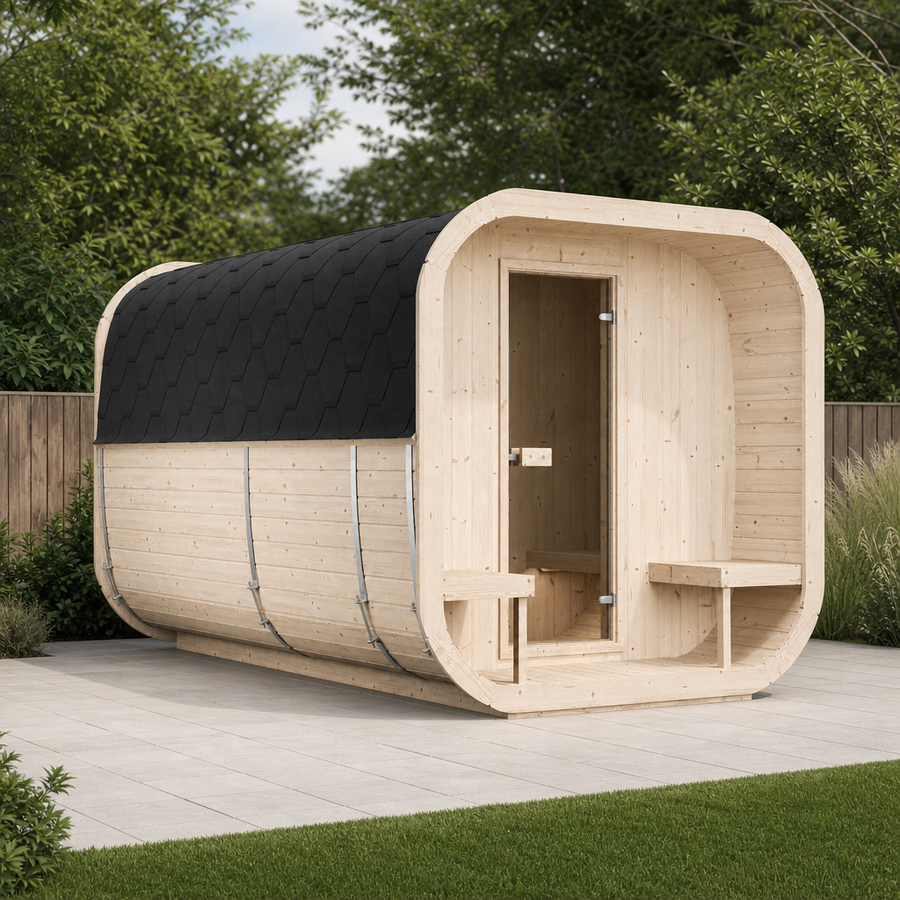 Cube Sauna Icon 385 XL — Largest Spruce Cube Sauna, 3.85m — lifestyle photo 1