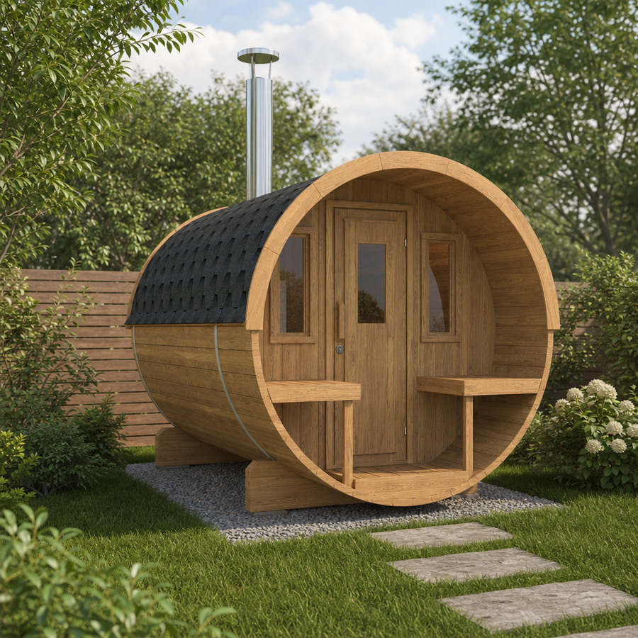 Barrel Sauna 250 — Spruce Garden Sauna for Small Groups, 2.5m — lifestyle photo 4