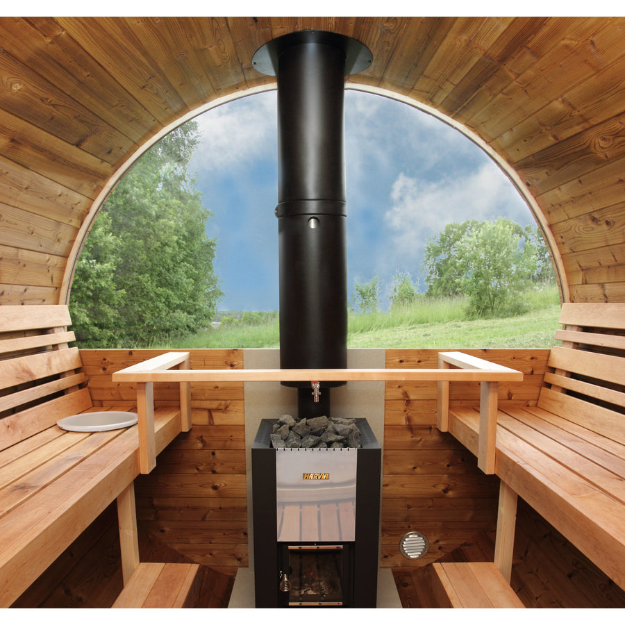 Barrel Sauna 400 Deluxe — Half-Moon Glass Spruce Sauna, 4m — lifestyle photo 4
