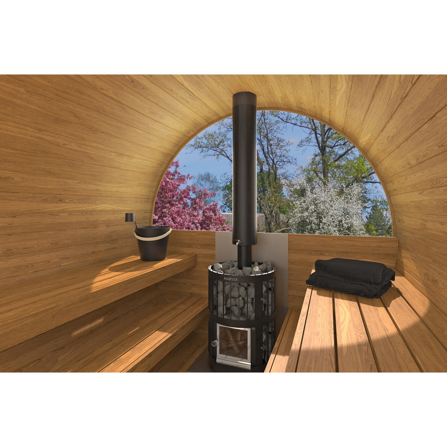 Barrel Sauna 400 Deluxe — Half-Moon Glass Spruce Sauna, 4m — lifestyle photo 8