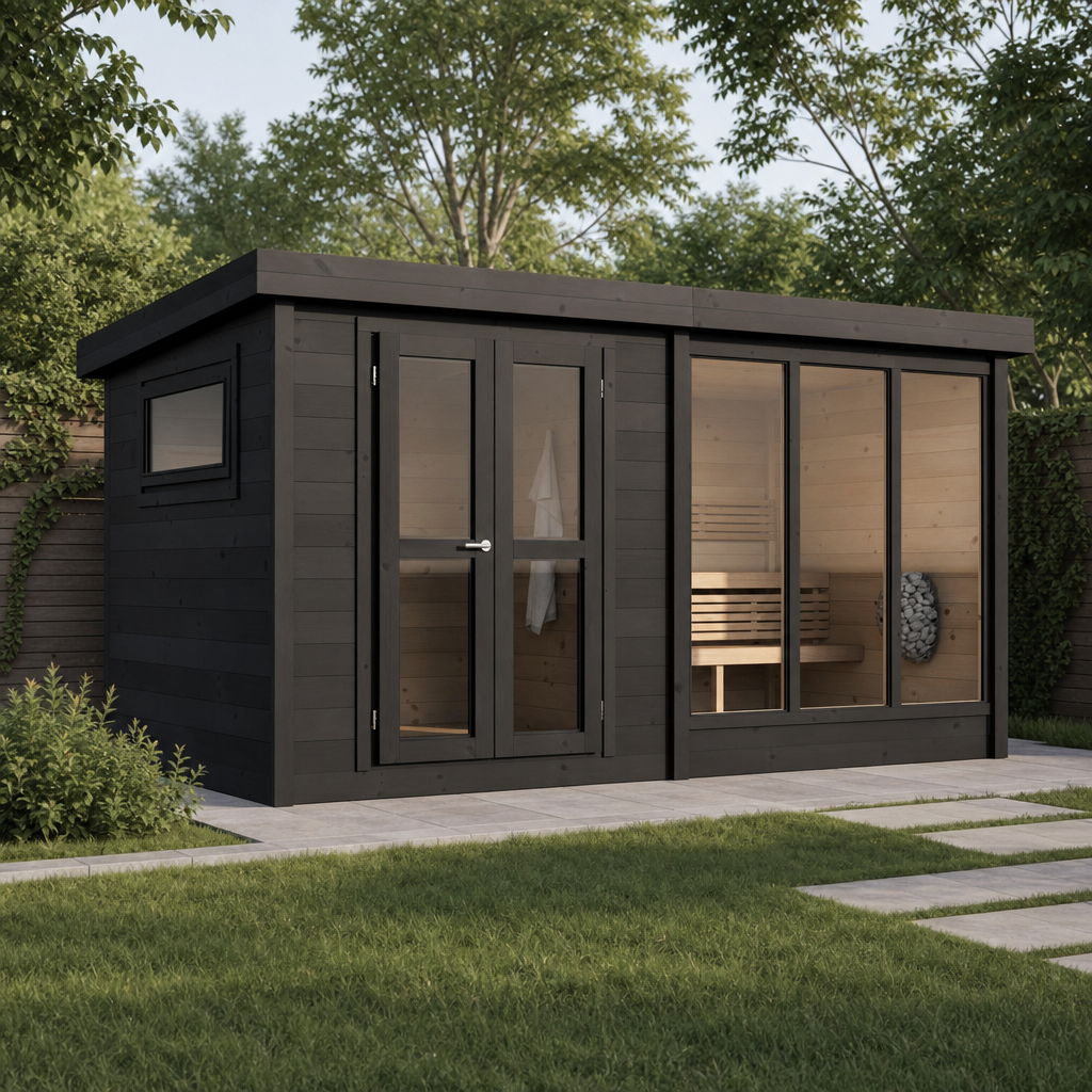 Multiroom Log Sauna Anita — 6–8 Person 42mm Spruce Garden Sauna, Enclosed Changing Room, 9m²