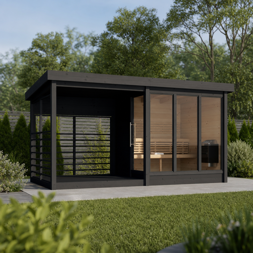 Multiroom Log Sauna Anita with Terrace — 3–4 Person 42mm Spruce Garden Sauna, Covered Terrace, 4m²
