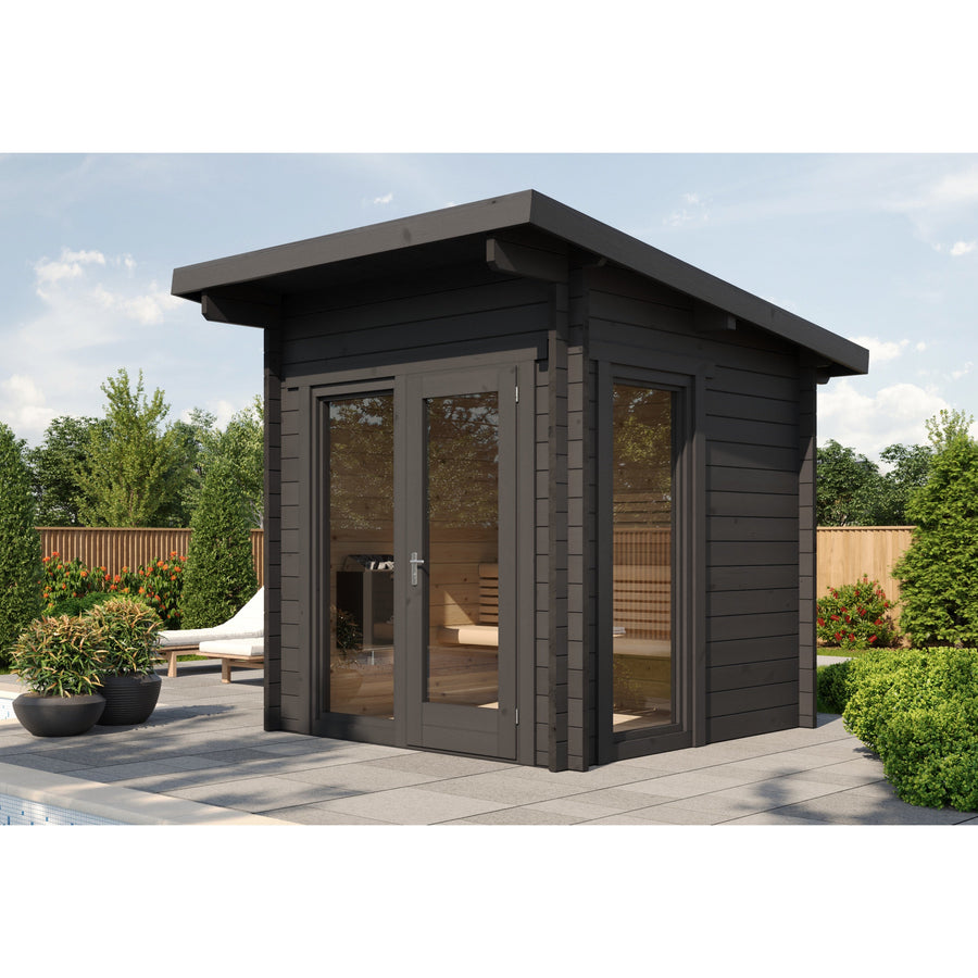 Log Cube Sauna Panorama — 45mm Spruce Sauna, Full Glass Front — lifestyle photo 3
