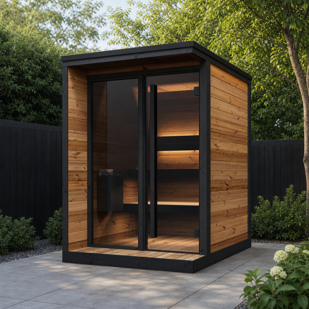 Patio Sauna Hiki S — 1–2 Person 40mm Thermowood Garden Sauna, Glass Door & Window Panel, 2.1m²