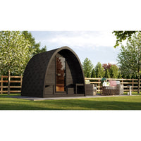 Outdoor Sauna Pod 220 — Arched Spruce Garden Sauna, Glass Door 2.2m — lifestyle photo 1