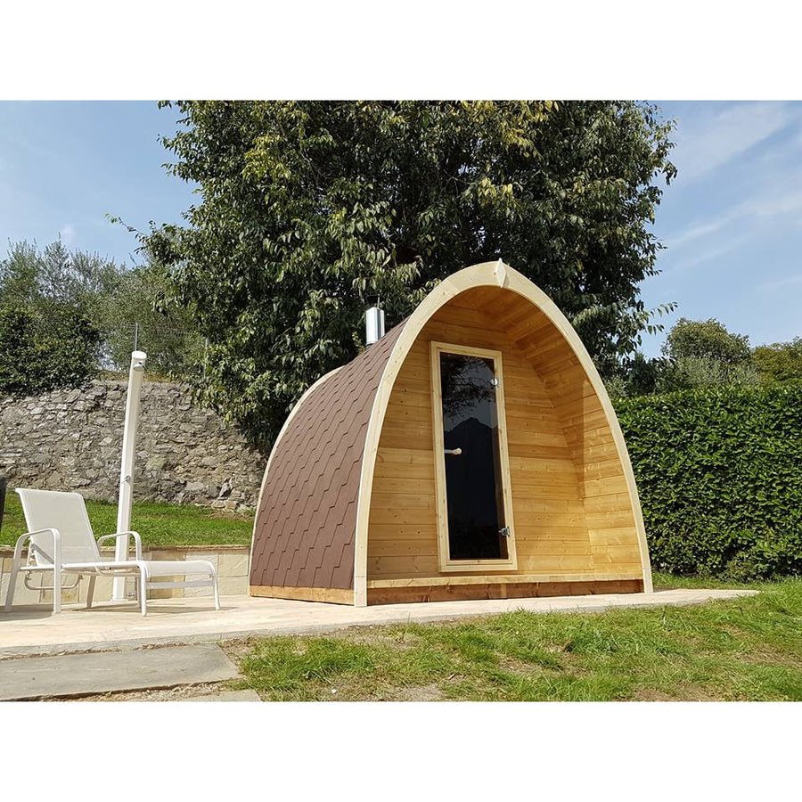 Outdoor Sauna Pod 300 — Arched Spruce Garden Sauna, Glass Door 3m — real life photo 2
