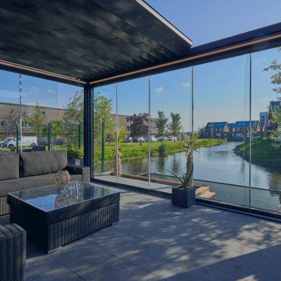 Motorised Pergola | The Aperto | Sliding Retractable Panels | Spans Up To 7m | Integrated LED | Wall-Mounted or Freestanding