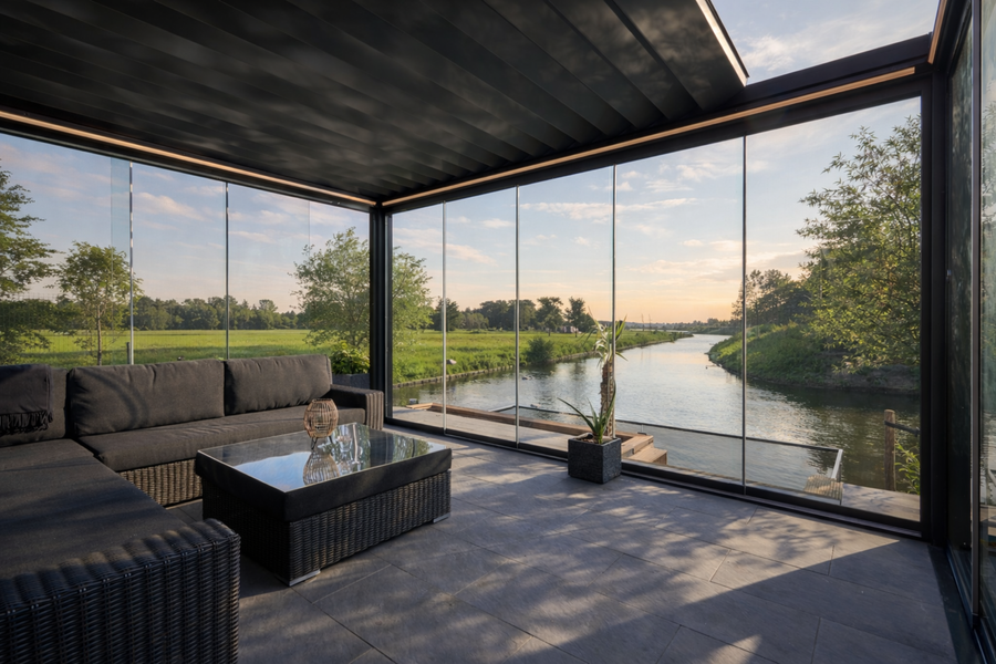 Motorised Pergola | Deponti Pinela Deluxe Plus | Sliding Retractable Panels | Spans Up To 7m | Integrated LED | Wall-Mounted or Freestanding