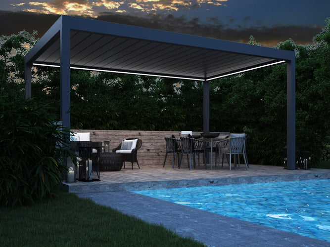 Motorised Pergola | Deponti Pinela Deluxe Plus | Sliding Retractable Panels | Spans Up To 7m | Integrated LED | Wall-Mounted or Freestanding
