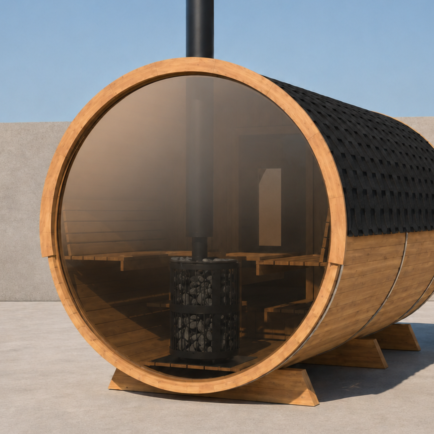 Full Glass Back Wall for Outdoor Saunas — Bronze Glass