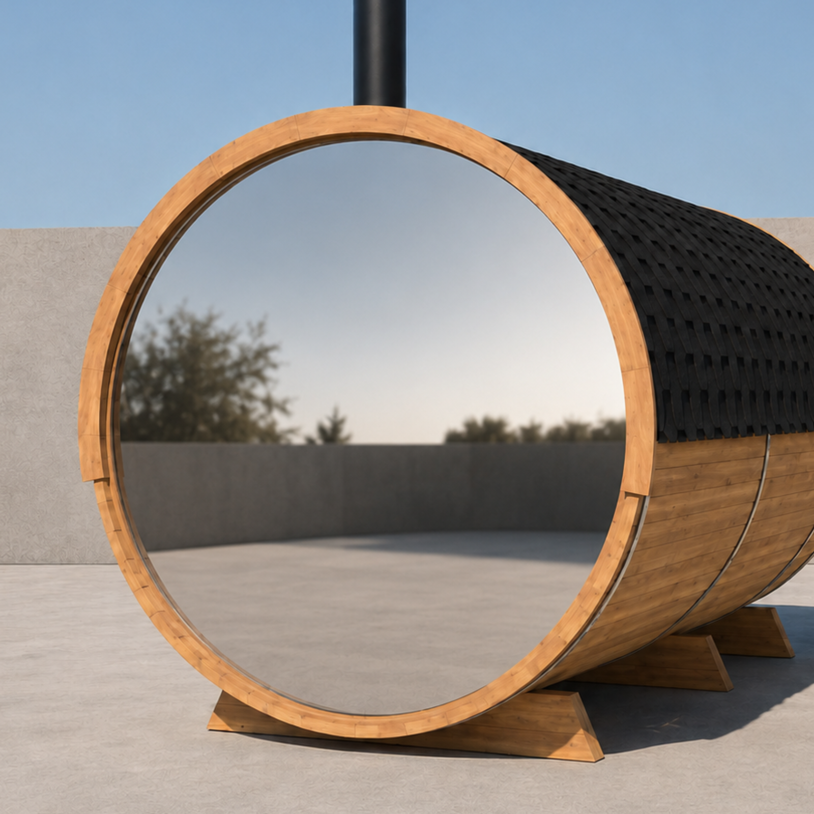 Full Glass Back Wall for Outdoor Saunas — Mirror Glass