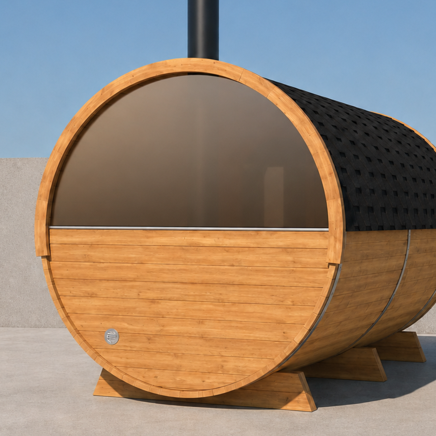 Half-Moon Glass Back Wall for Barrel Saunas — Bronze Glass