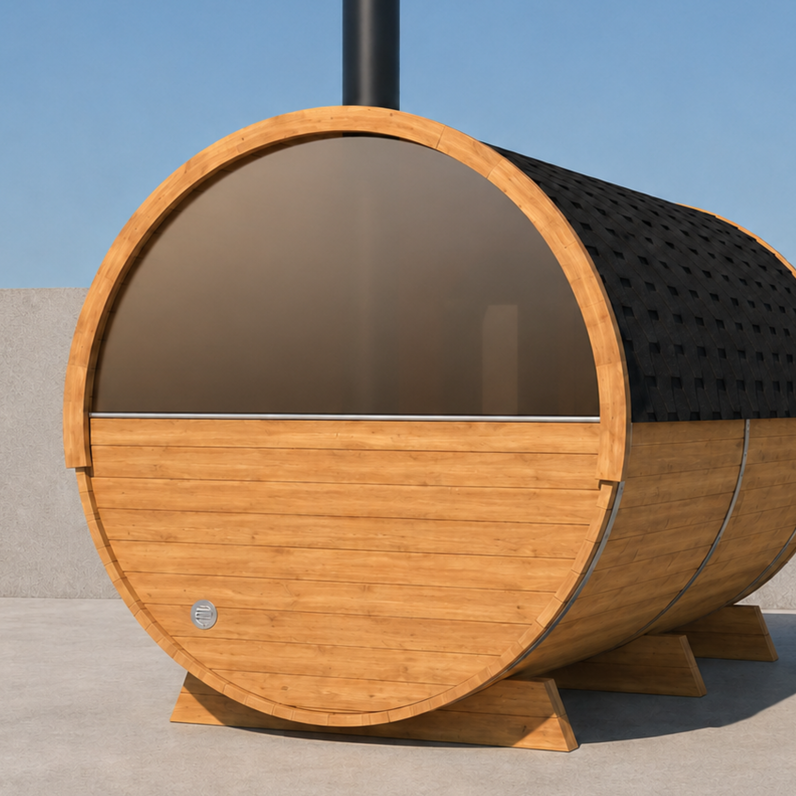 Half-Moon Glass Back Wall for Barrel Saunas — Bronze Glass