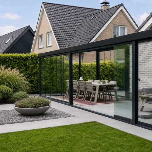 Wide-Span Aluminium Veranda | Deponti Giallo | Up To 7m | Polycarbonate or Glass Roof | Freestanding