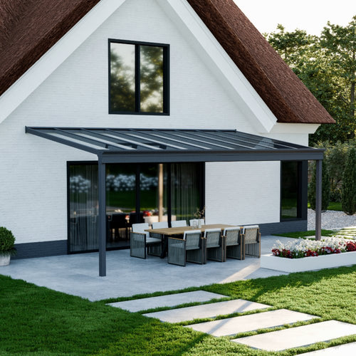 Aluminium Veranda | Deponti Pigato | Wide Span Up To 7m | Extra-Large Gutter | Glass Roof