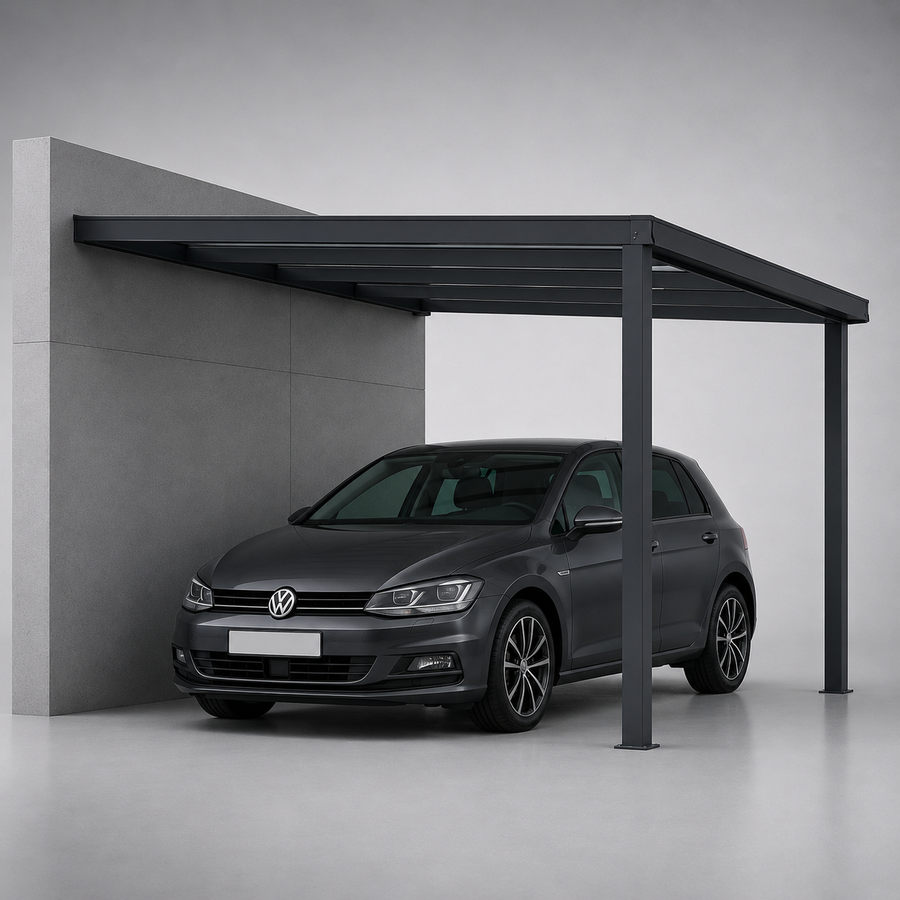 Aluminium Carport | The Stretto Freestanding | Slim Profile, Aluminium Beam Covers | Sloped Roof with Hidden Drainage | Grillo Louvre Sides