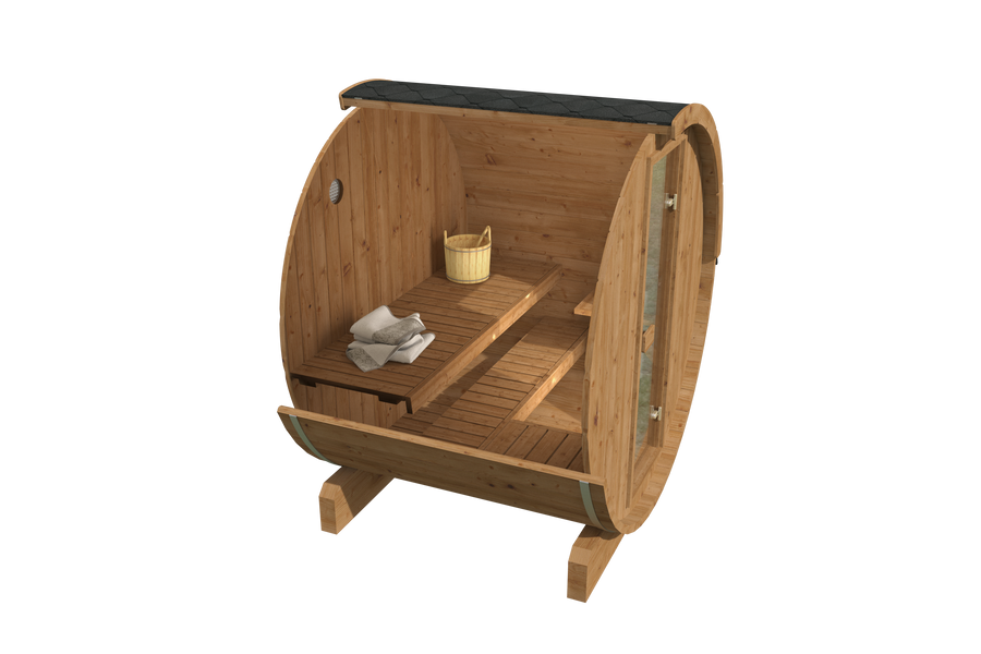 charnia 160 mini 2 person outdoor barrel sauna product exterior view