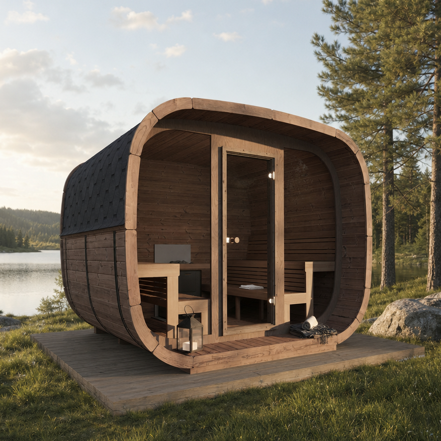 Cube Sauna Cubus Premium — 5–6 Person Thermowood Garden Sauna, Full Front Glass, 3 × 2.4m