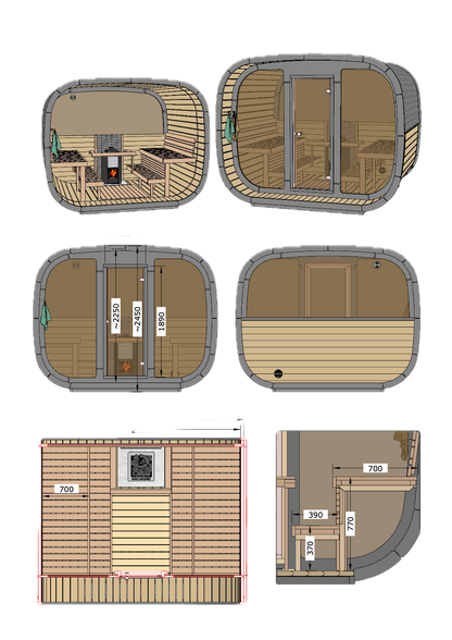 Vista 240 Deluxe Thermowood with Glass Front 6 Person Outdoor Cube Sauna