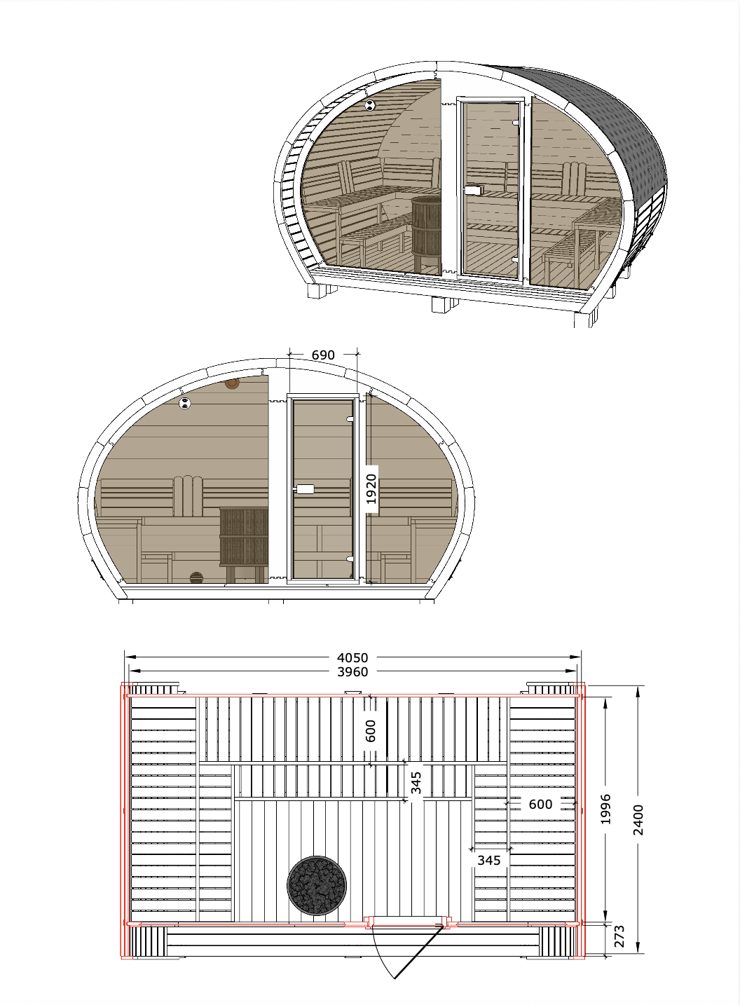 Wanaka 400 Deluxe Thermowood with Glass Front 10 Person Outdoor Sauna