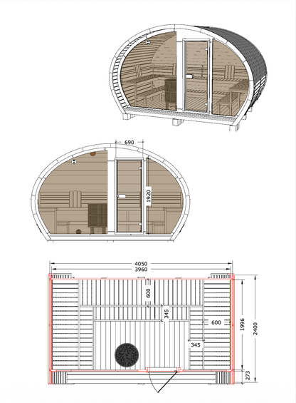 Wanaka 400 Deluxe Thermowood with Glass Front 10 Person Outdoor Sauna