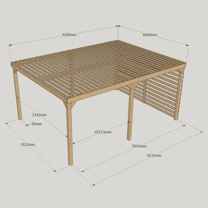 Freestanding Shade Pergola - Rustic Brown - 3.6m Width x 4.2m Length