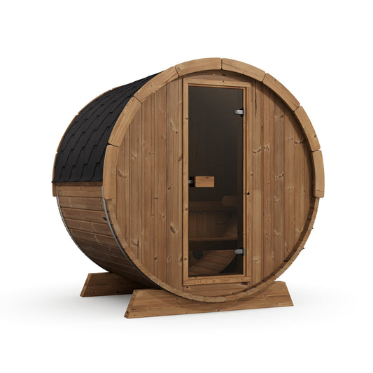Terrace Barrel Sauna — angle view