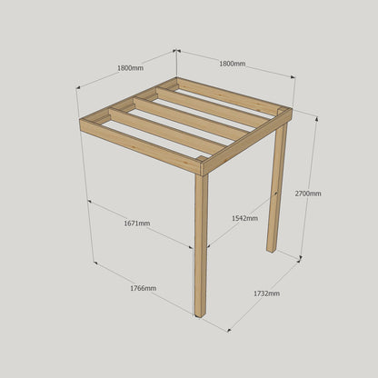 Wall Mounted Box Pergola - Rustic Brown - 1.8m Depth x 1.8m Length