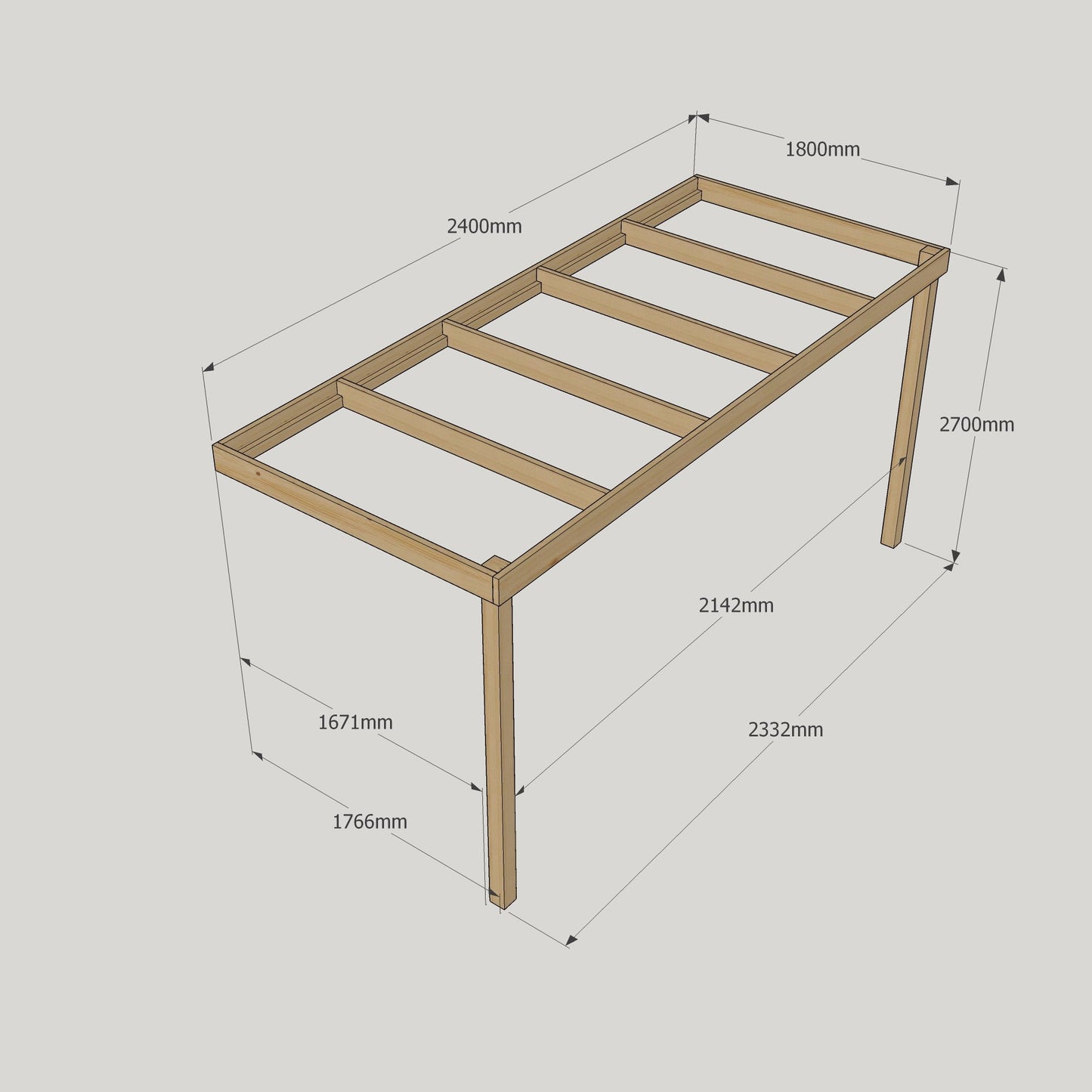 Wall Mounted Box Pergola - Light Green - 1.8m Depth x 2.4m Length