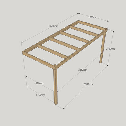 Wall Mounted Box Pergola - Rustic Brown - 1.8m Depth x 3.6m Length