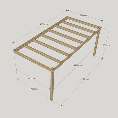 Wall Mounted Box Pergola - Rustic Brown - 1.8m Depth x 4.8m Length